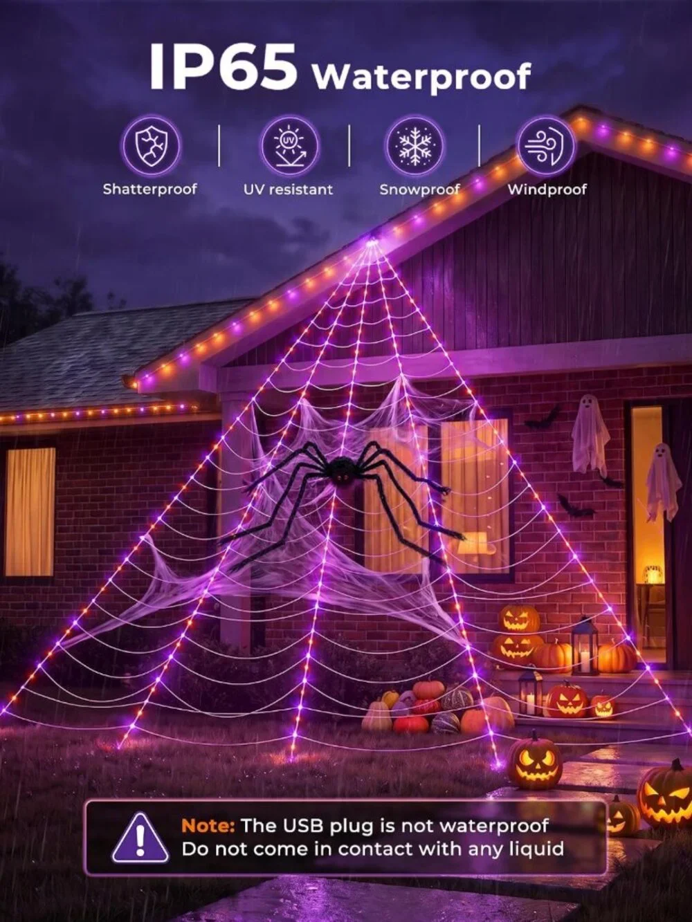 Giant Spider Web Lights for Halloween Decorations - 255 LED Outdoor Display